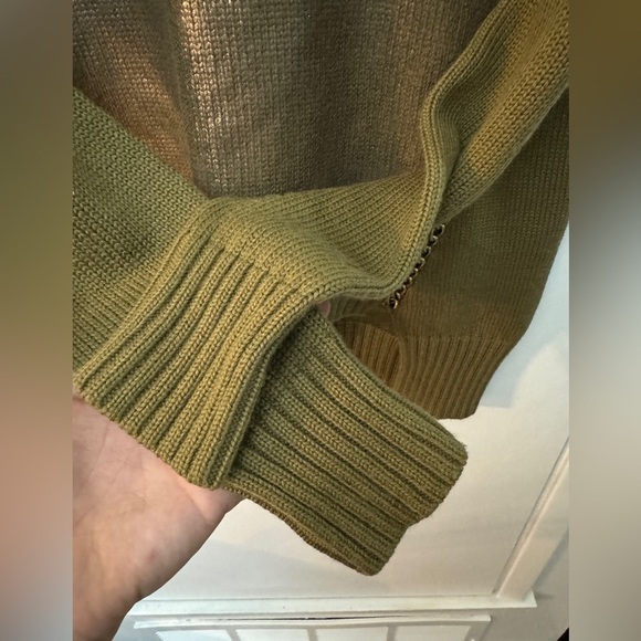 Kenneth Cole Olive Green Bronze Metallic Merino Wool Blend Knit Chain Sweater S - Picture 5 of 13